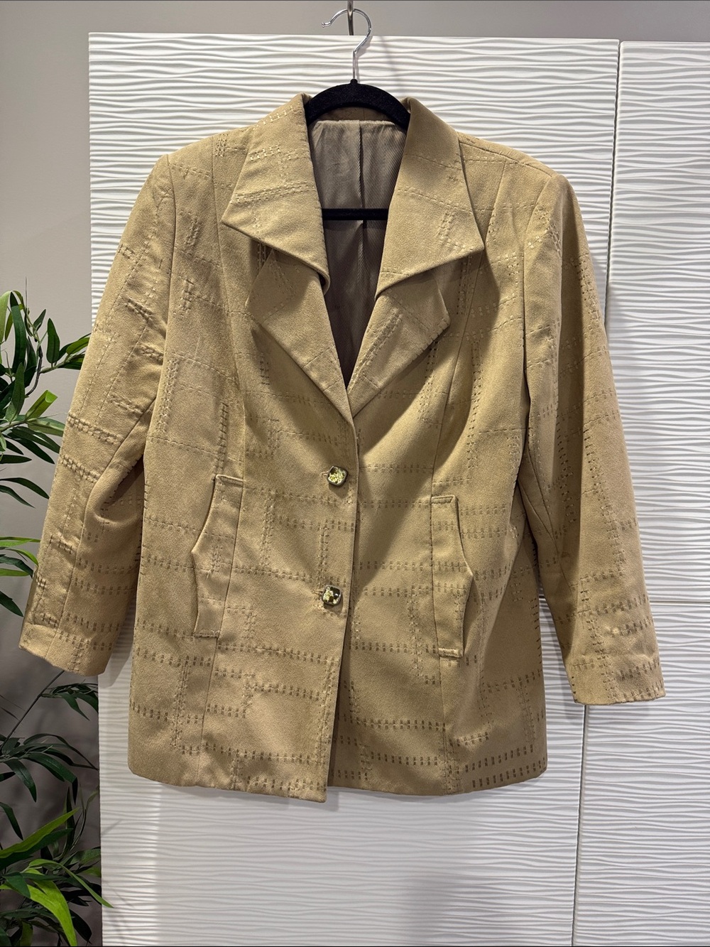 Womens Tan Button-Front Blazer Jacket